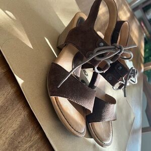 boc Brown Suede Lace-Up Block Heel Sandals